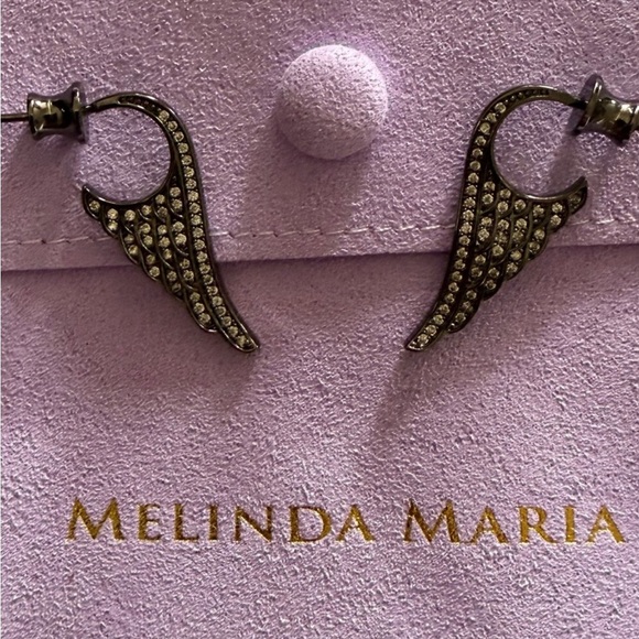 Melinda Maria Jewelry - Melinda Maria Gunmetal Wing Hoop Earrings with Crystal Accents